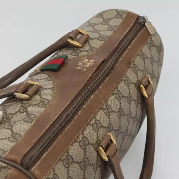 GUCCI GG Supreme Web Sherry Line Boston Bag PVC Beige Green Red Auth - Picture 11 of 16